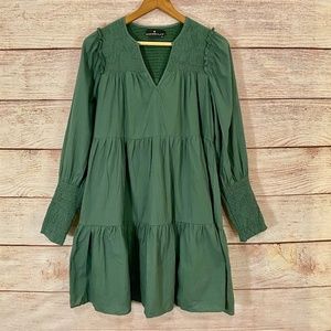 Pomander Place Tuckernuck Kenzo Green Cotton Poplin Tiered Smocked Mini Dress S